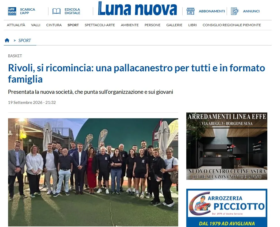 Dicono di Noi: Luna Nuova – Rivoli, si ricomincia: una pallacanestro per tutti e in formato famiglia